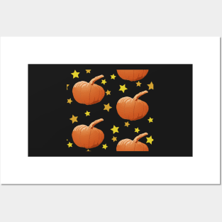 Pumpkins and Stars Tile (Black) Posters and Art